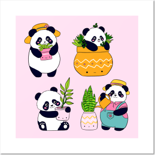 Cute pandas who loves plants Posters and Art